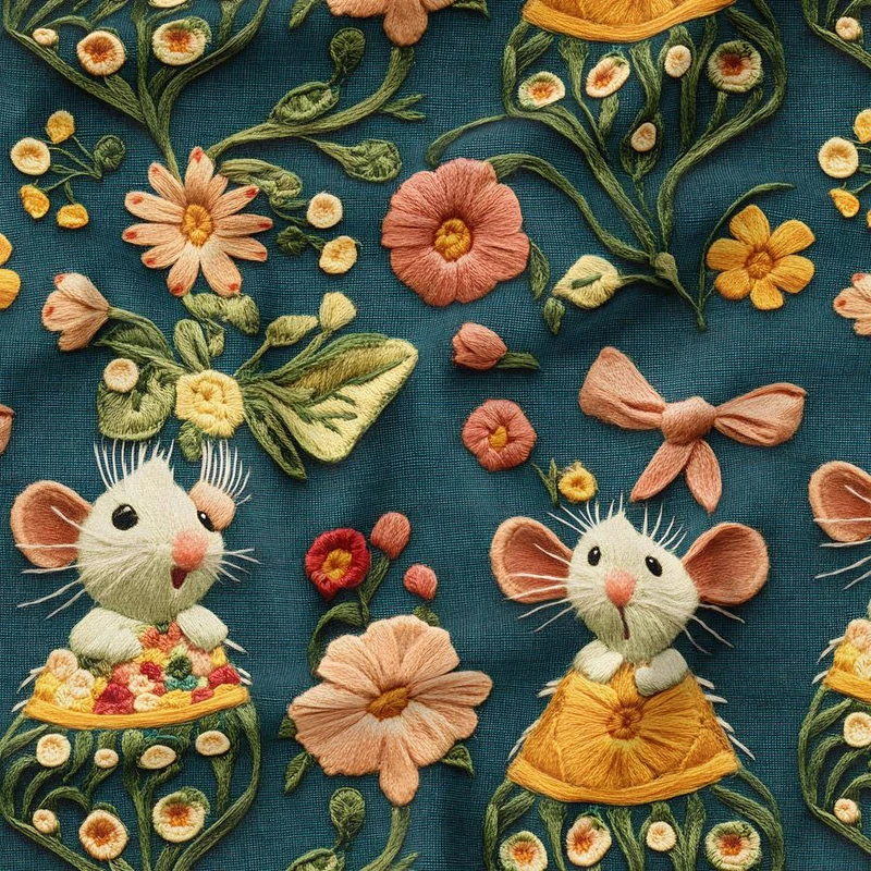 پارچه ملحفه عرض 1.5 متر پارچه باما طرح پنج بعدی مدرسه موش ها کد 5013456 رنگ سبز