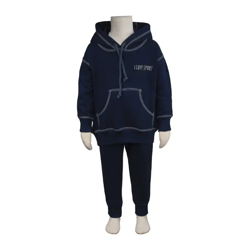 ست هودی و شلوار نوزادی آدمک مدل لاو اسپرت رنگ سرمه ای