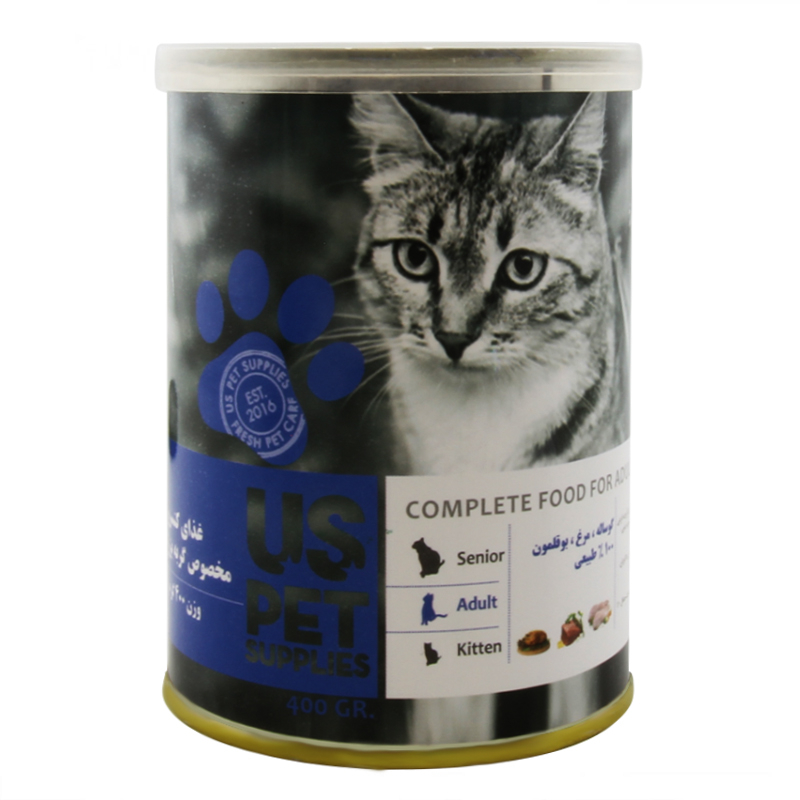 کنسرو غذای گربه یو اس پت مدل Chicken & Veal with Turkey وزن 400 گرم