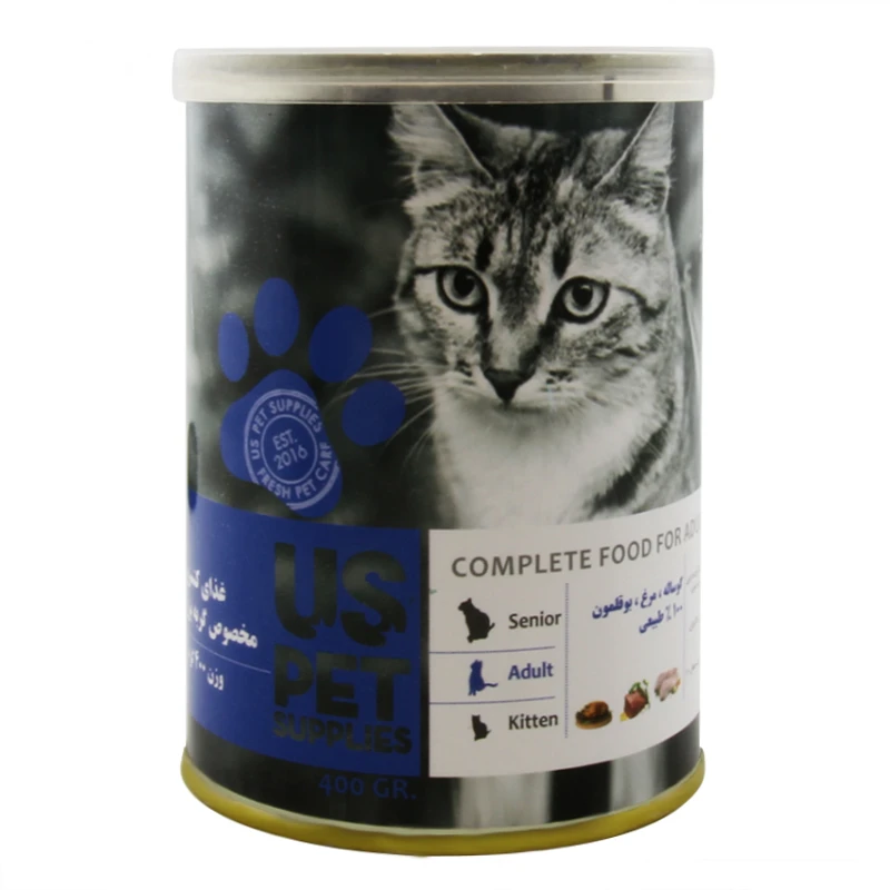 کنسرو غذای گربه یو اس پت مدل Chicken & Veal with Turkey وزن 400 گرم