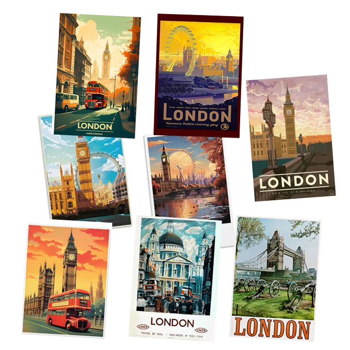 استیکر لپ تاپ طرح لندن وینتیج تراول مجموعه 8 عددی