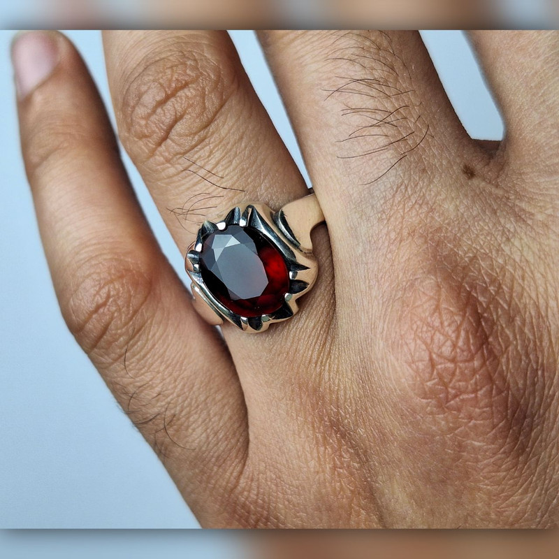 انگشتر نقره مردانه مدل گارنت