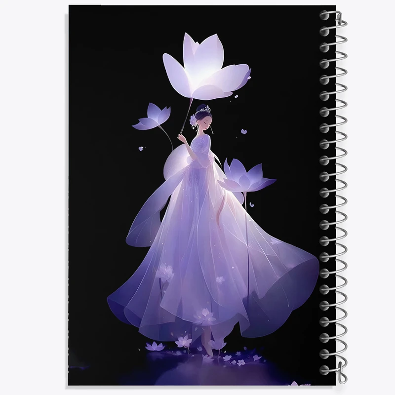 دفتر مشق 100 برگ خندالو طرح زن و گل نیلوفر کد F7285