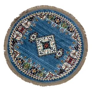 فرش ماشینی 500 شانه زمینه آبی حاشیه سفید مدل C26