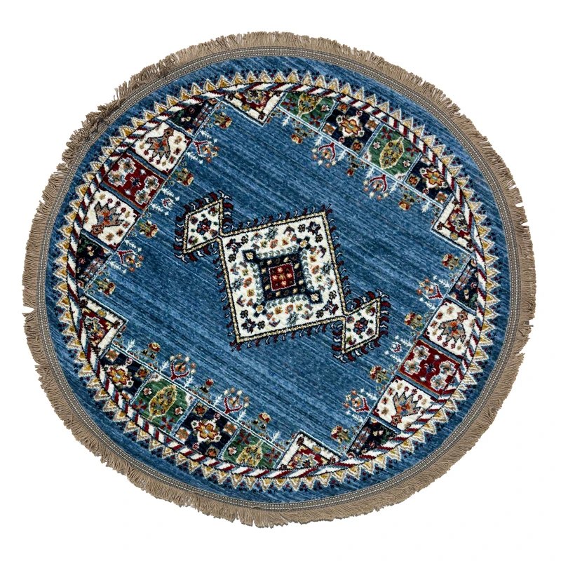 فرش ماشینی 500 شانه زمینه آبی حاشیه سفید مدل C26