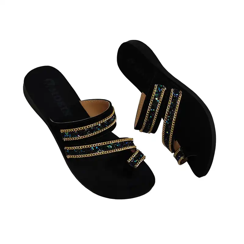 دمپایی لاانگشتی زنانه مدل نگین رنگ مشکی