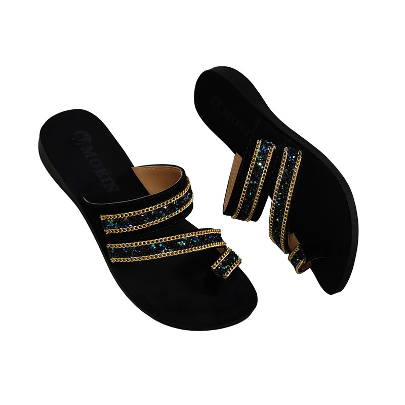 دمپایی لاانگشتی زنانه مدل نگین رنگ مشکی