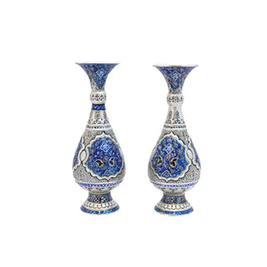 گلدان قلمزنی مسی مدل نقاشی طرح تذهیب کد 6958 مجموعه 2 عددی