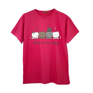 تی شرت آستین کوتاه زنانه مدل گربه های دوست داشتنی رنگ سرخابی 