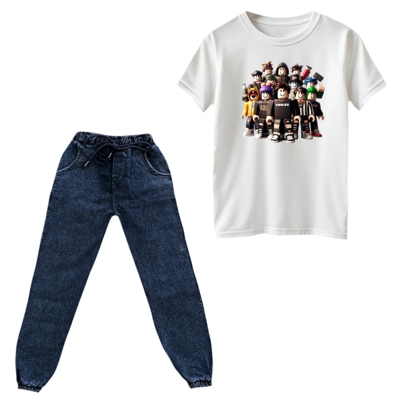 ست تی‌شرت و شلوار پسرانه مدل روبلاکس کد 4 رنگ سفید