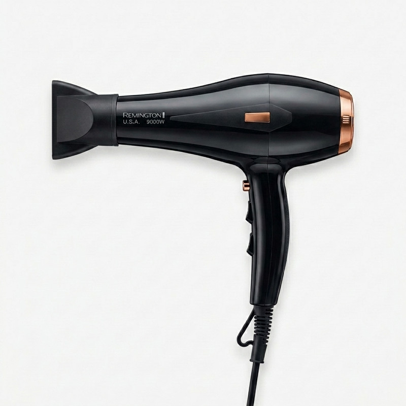 سشوار حرفه‌ای رمینگتون مدل PROLUXE PROFESSIONAL با توان 9000 وات، موتور AC، تنظیم دما در 3 حالت، تنظیم سرعت در 2 حالت، خشک‌کنندگی قوی، همراه با متمرکزکننده باریک