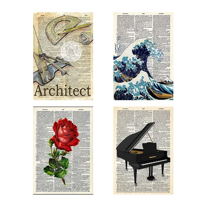 تابلو شاسي کارنيکا طرح روزنامه وینتج کد 69044 مجموعه 4 عددی