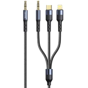 کابل تبدیل AUX به لایتنینگ/USB-C/AUX یوسمز مدل USUCLA102 طول 1.2 متر