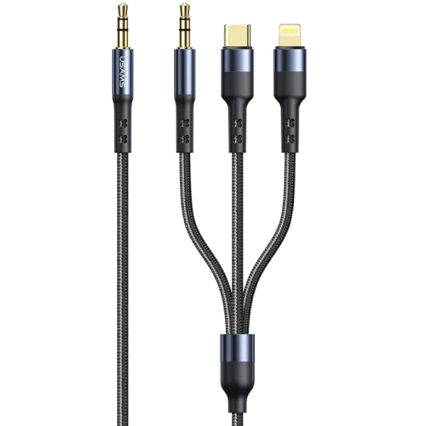 کابل تبدیل AUX به لایتنینگ/USB-C/AUX یوسمز مدل USUCLA102 طول 1.2 متر