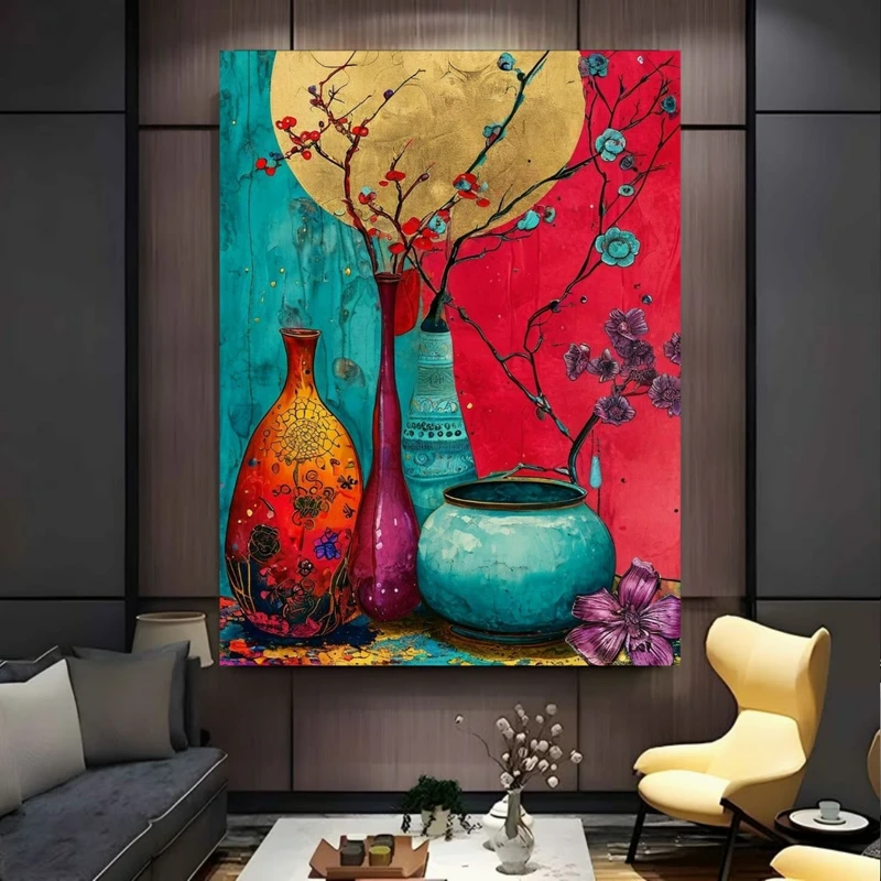 پوستر پارچه ای طرح مخمل نقاشی مدل گلدان کد FP106280