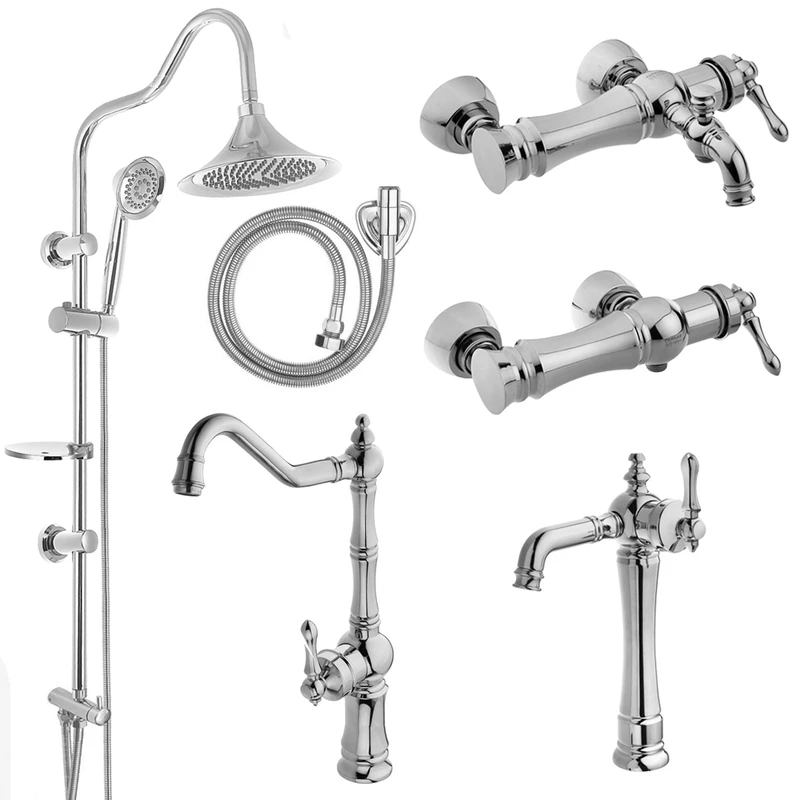 ست شیرآلات پرکاس مدل بیزانس کد B-03 پایه بلند شیپوری مجموعه 6 عددی