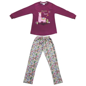 ست تی شرت آستین بلند و شلوار دخترانه مدل لاما رنگ بنفش