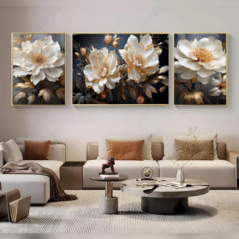تابلو طرح دکوراتیو مدرن مدل گل کد 003568 مجموعه 3 عددی