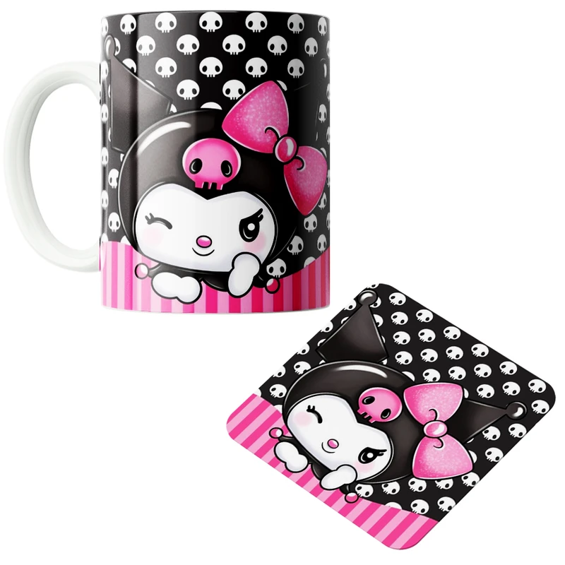 ماگ پاد آفرین مدل کارتونی سانریو کرومی مای ملودی هلوکیتی کد PZ081 به همراه زیرلیوانی