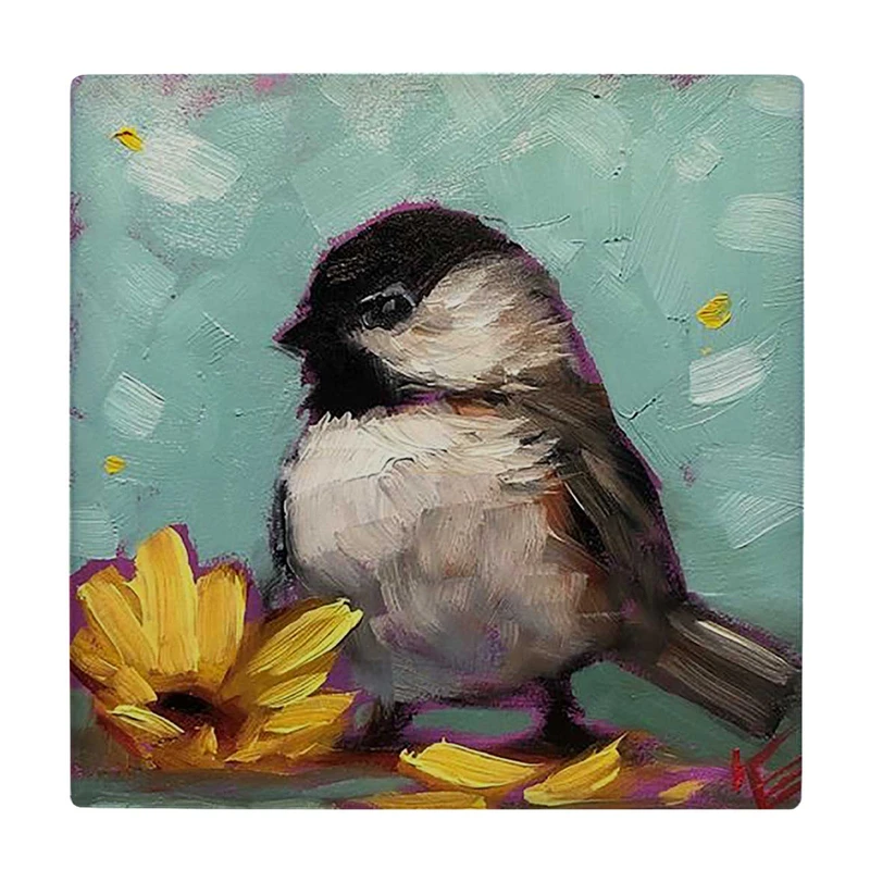 زیر لیوانی  طرح نقاشی پرنده و گل آفتابگردان کد    6167399_5504