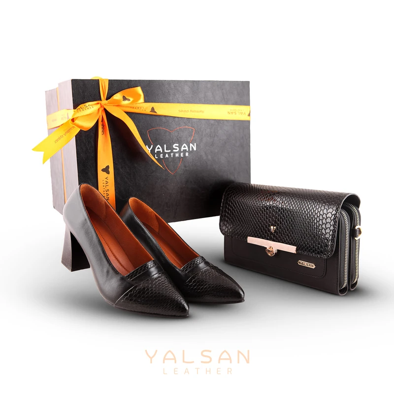 عکس شماره 9 : ست کیف و کفش زنانه چرم یلسان مدل لیندا کد tara-mrv-912-zrk