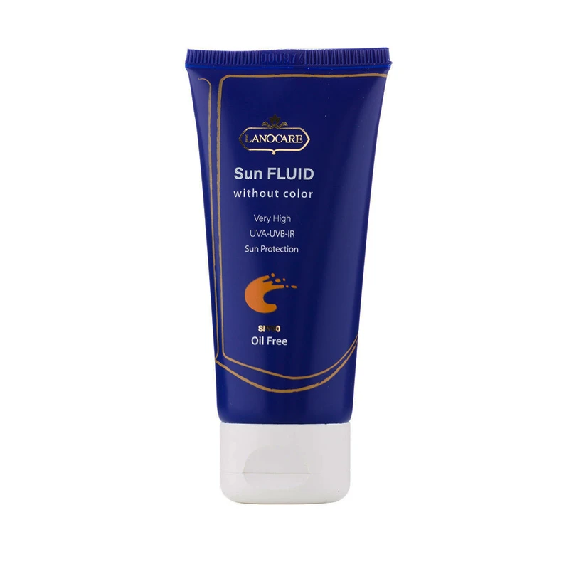 فلوئید ضد آفتاب بدون رنگ لانوکر SPF 50 مدل 01 ‌مناسب انواع پوست حجم 50 میلی‌لیتر