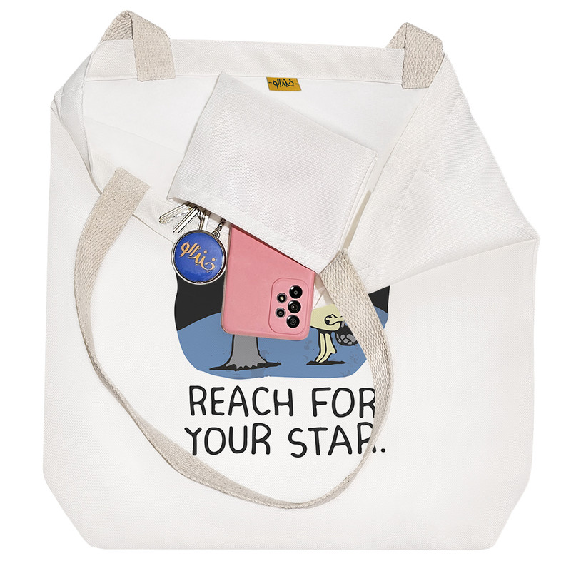 ساک خرید پارچه ای خندالو طرح Reach For Your Star مدل توت بگ کد 6675