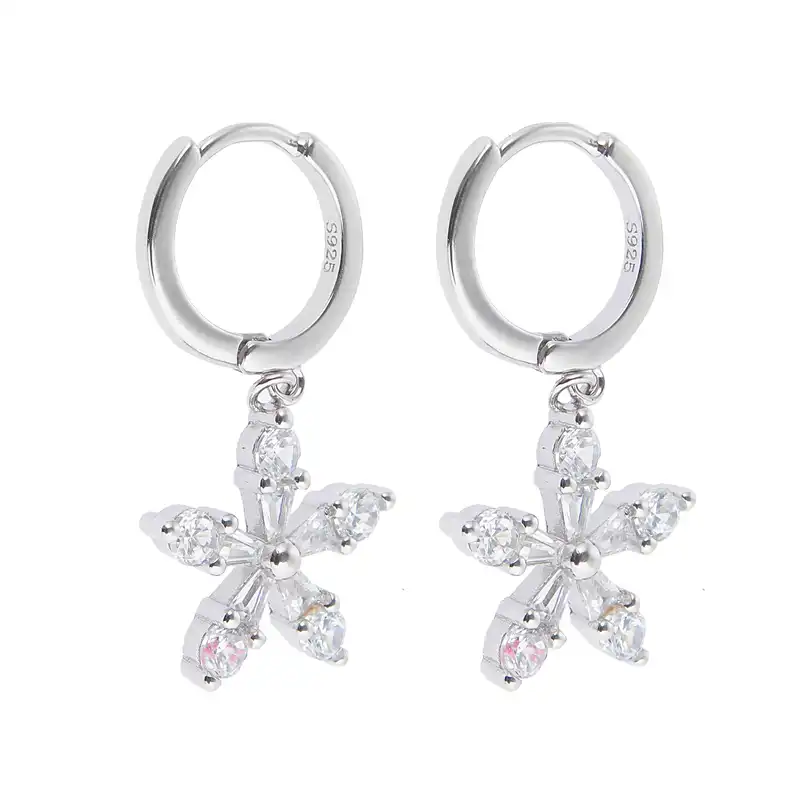 گوشواره نقره زنانه مدل گل تمام سنگ جواهری کد 5874190