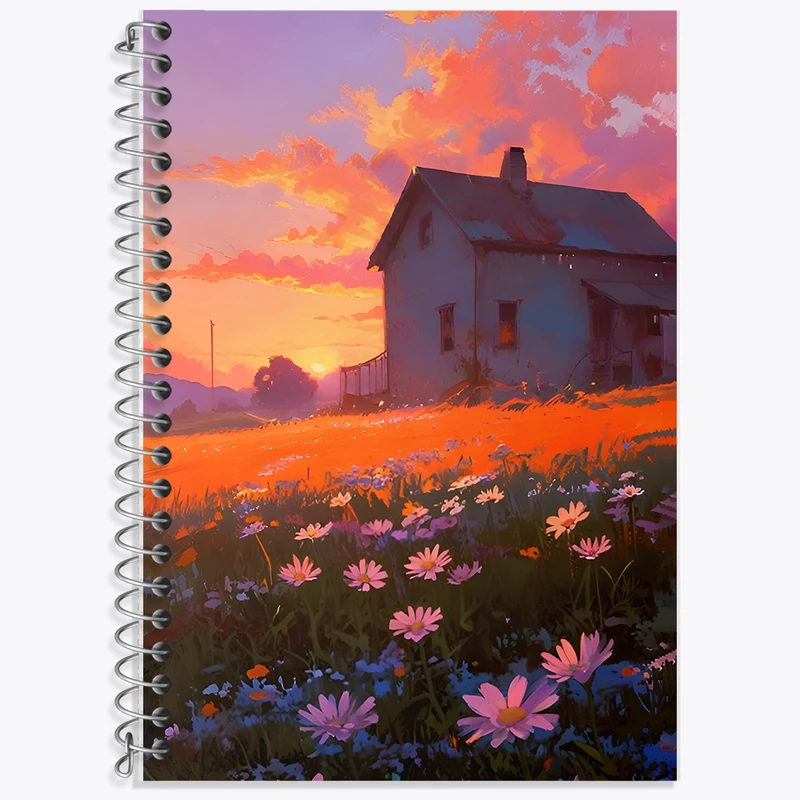 دفتر زبان 50 برگ خندالو مدل سه خط طرح منظره غروب کد F6654