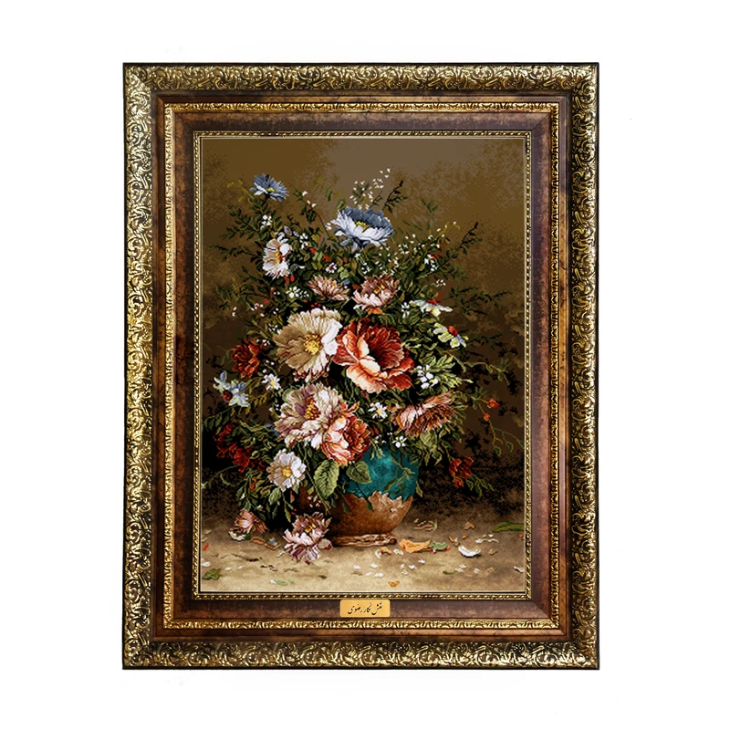 تابلو فرش ماشینی نقش نگار رضوی طرح گل کد 435H