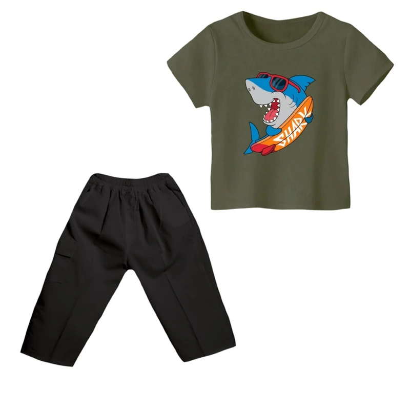 ست تی شرت و شلوارک پسرانه مدل کوسه کد 8