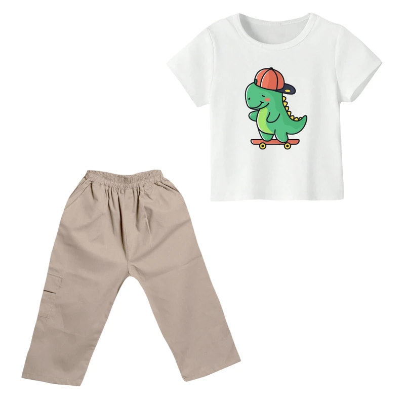 ست تی شرت و شلوارک پسرانه مدل دایناسور کد ۹