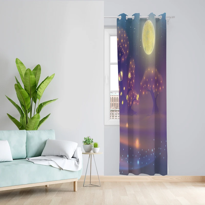 پرده طرح ماه مدل مخمل پانچی کد 2299 z سایز 140x200 سانتی متر