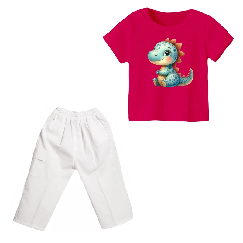 ست تی شرت و شلوارک دخترانه مدل دایناسور کد ۲۳