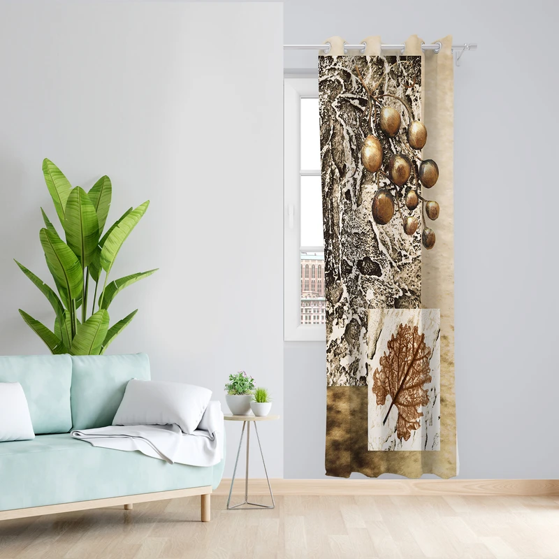 پرده طرح برگ مدل مخمل پانچی کد L 1022L  Z سایز 140x200 سانتی متر