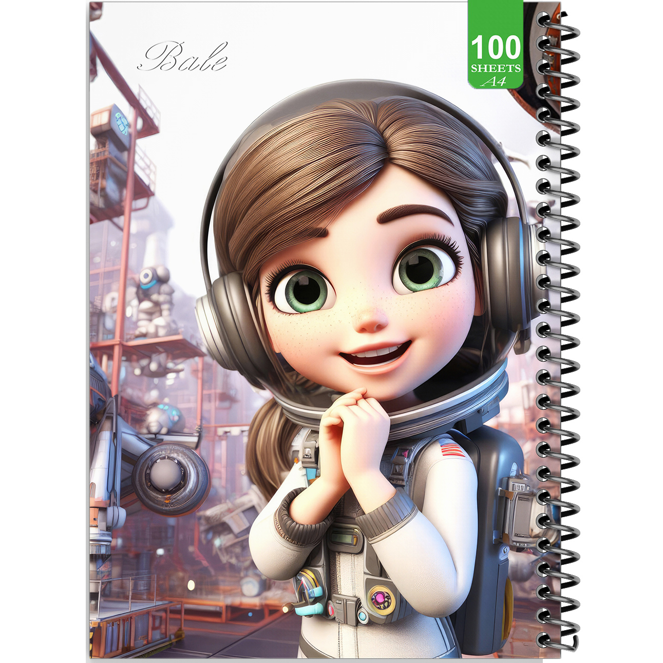دفتر نقاشی 100 برگ بله مدل رحلی طرح فانتزی دختر فضانورد کد A4-N457