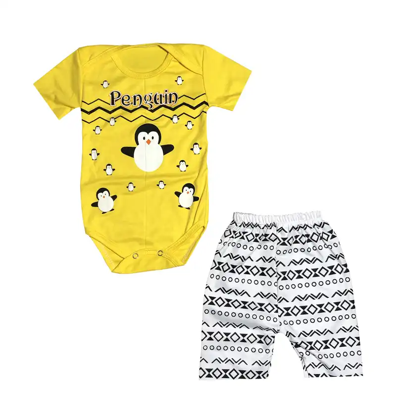 ست بادی و شلوارک نوزادی مدل پنگوئن