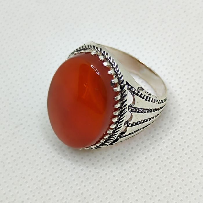 انگشتر نقره مردانه مدل سنگ عقیق رضوی رکاب اسپرت کد 6300 -  - 2