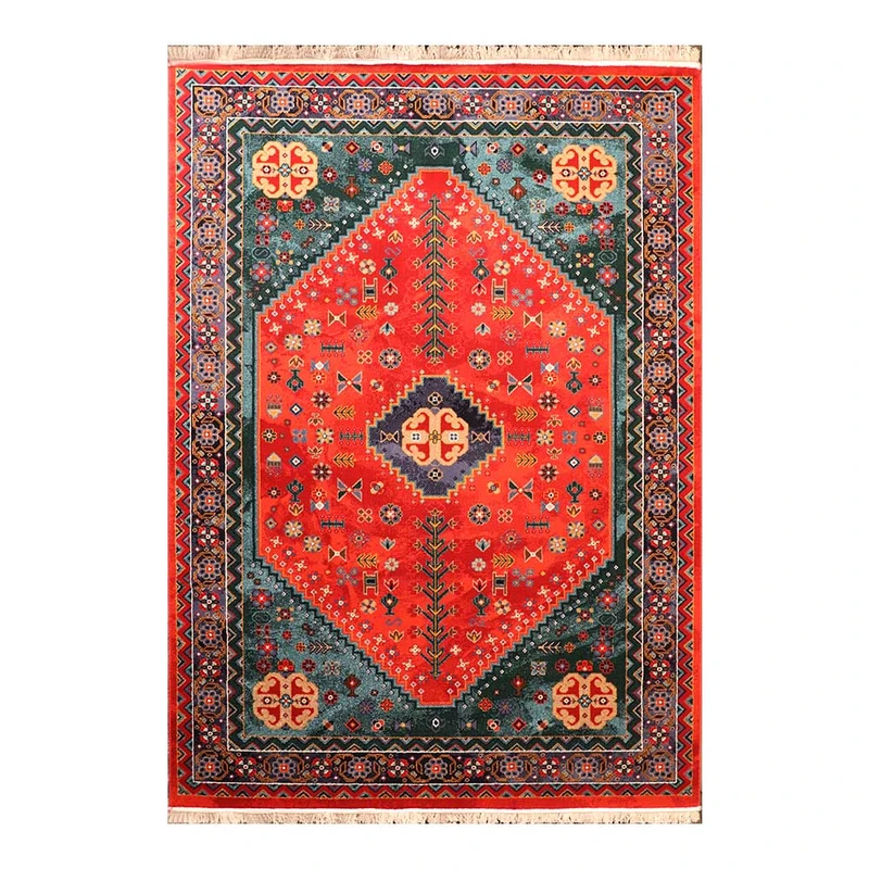 فرش ماشینی 320 شانه زمینه لاکی حاشیه لاکی مدل شاهسون کد SH-B008-9046