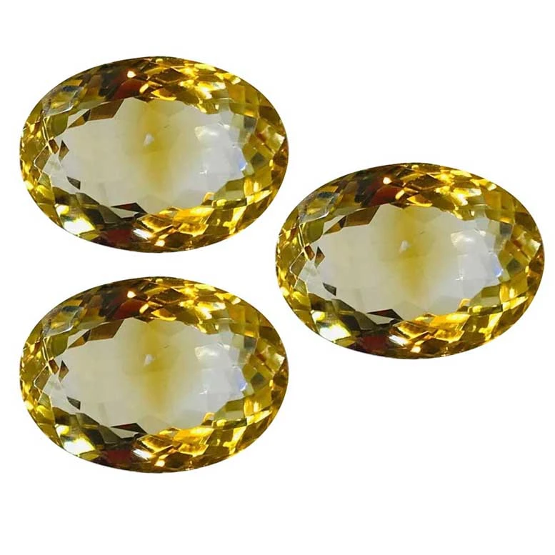 سنگ زینتی سیترین هویار مدل تراش بیضی کد 15.6 بسته سه عددی