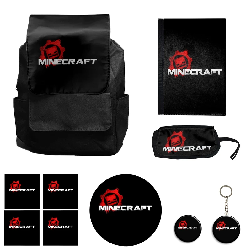 کوله پشتی مدل بازی ماینکرافت کد M13 به همراه کلاسور و جامدادی و زیر لیوانی و جاکلیدی مجموعه 10 عددی