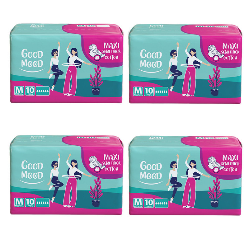 نوار بهداشتی بالدار نیمه ضخیم روز و شب گود مود مدل Maxi cotton سایز متوسط چهار بسته 10 عددی