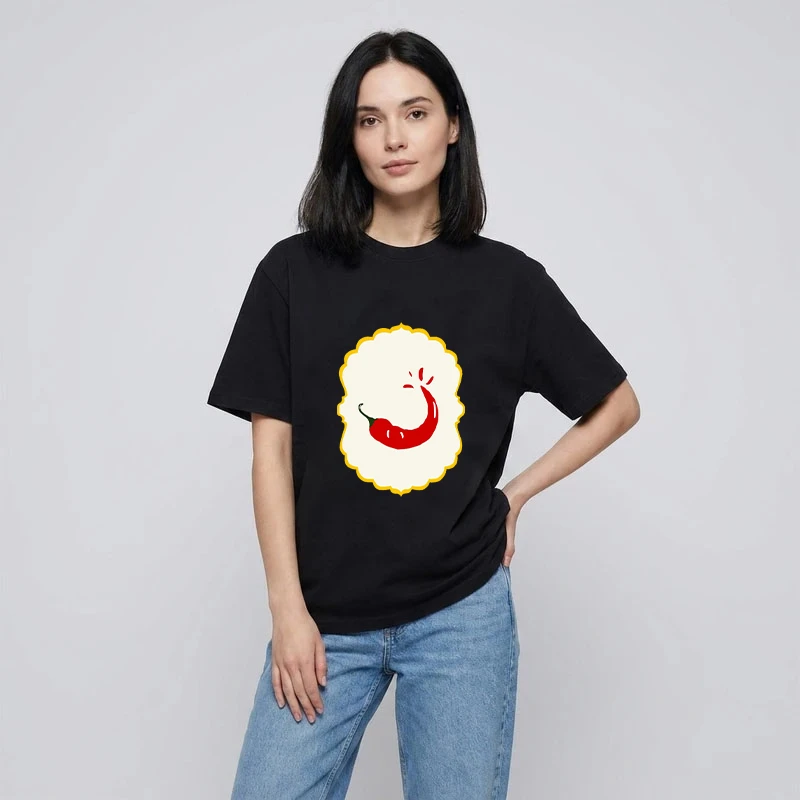تی شرت زنانه پنبه دورو مینیمال طرح قاب فلفل