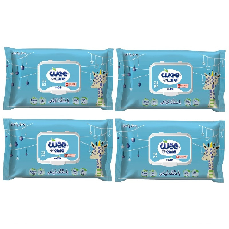 دستمال مرطوب کودک وی کر مدل عصاره جو و روغن پنبه دانه 4 بسته 72 عددی