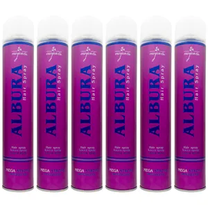 اسپری حالت دهنده مو آلبورا مدل Mega Strong حجم 500 میلی لیتر مجموعه 6 عددی