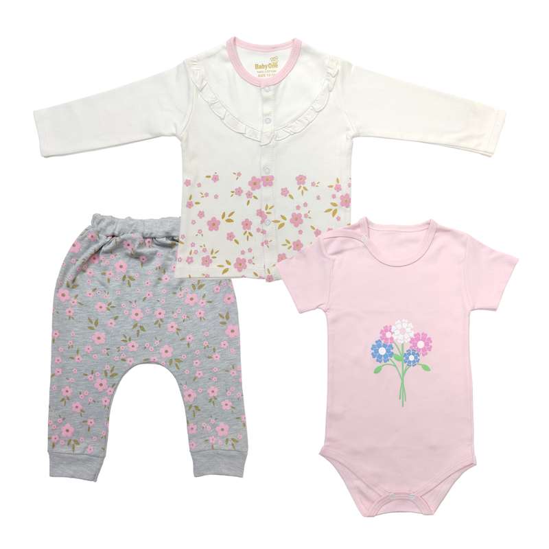 ست 3 تکه لباس نوزادی طرح گل گلی مدل 20207