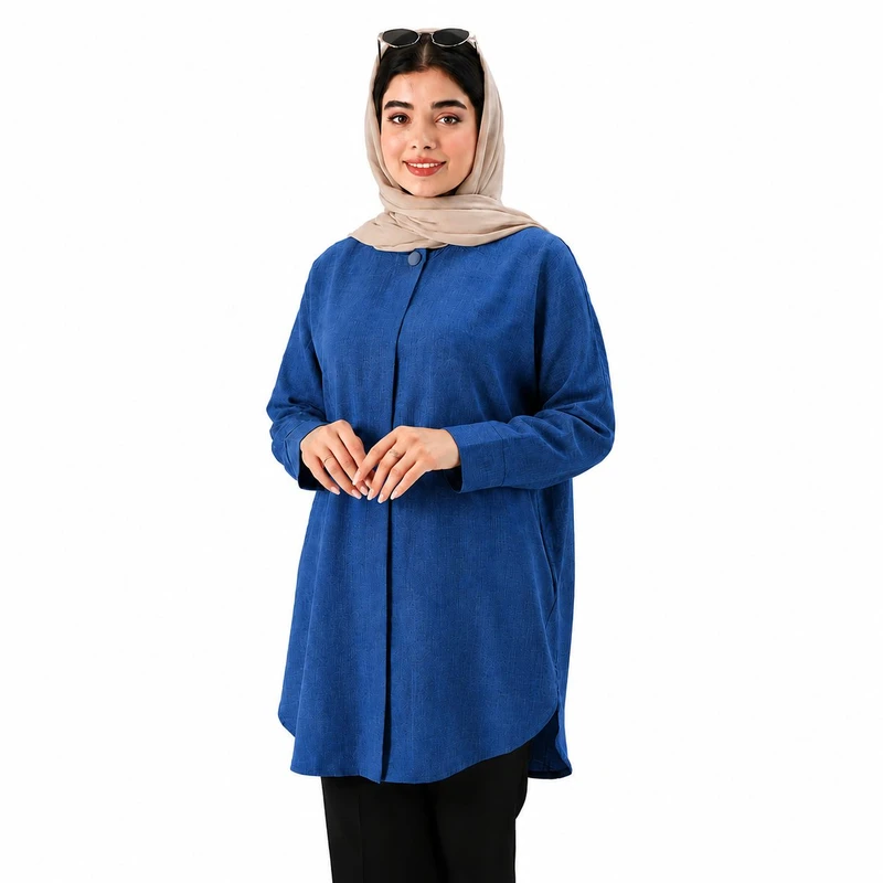 مانتو زنانه رویه آستین سه ربع با دکمه مخفی مدل صوفیا پشت پیله