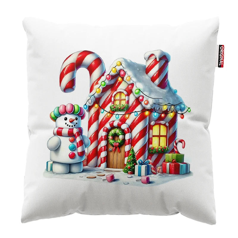 کوسن پاد آفرین مدل کریسمس طرح خانه شکلاتی کد PK302681 سایز 30*30 سانتی متر 