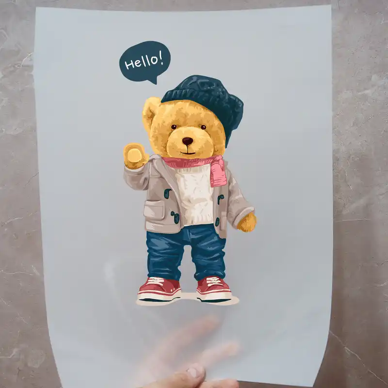 استیکر پارچه و لباس مدل dtf طرح تدی کد H20.185 مجموعه 3 عددی