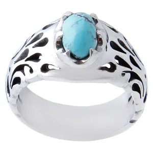 انگشتر نقره مردانه بازرگانی میلادی مدل فیروزه طبیعی نیشابور رکاب دست ساز استاد کد AM_1035